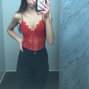 Misguided red lace bodysuit